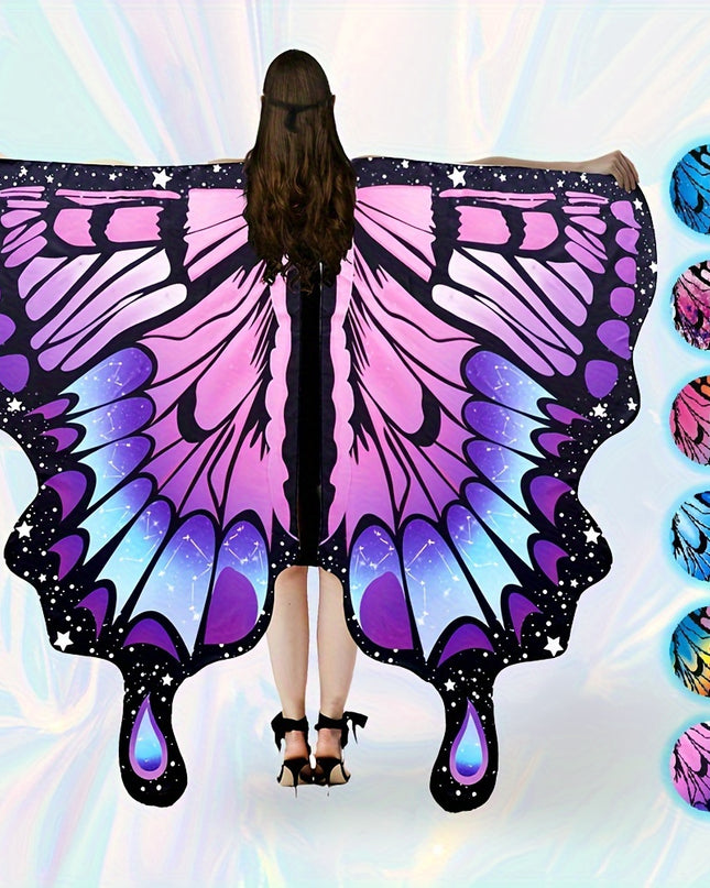1pc, Women Party Butterfly Wings Shawl For Adult Festival Costume Wear Dress Up Cape, Halloween Party Butterfly Wings Costumes For Women, Soft Fabric Butterfly Shawl Fairy Ladies Nymph Pixie Festival Rave Dress Up Costume Acc