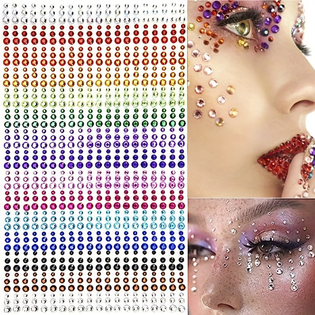 165/ 900 Pcs Facial Stickers Self Adhesive Rhinestones For Eye Makeup, 15 Colors Rainbow Rhinestones Face Jewelry Face Gems Stickers, DIY Nail Makeup 3mm 4mm 5mm 6mm Halloween Rave Festival Accessories Costume For Women