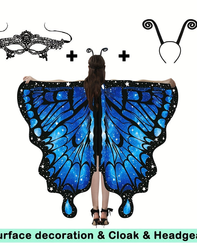 1pc, Women Party Butterfly Wings Shawl For Adult Festival Costume Wear Dress Up Cape, Halloween Party Butterfly Wings Costumes For Women, Soft Fabric Butterfly Shawl Fairy Ladies Nymph Pixie Festival Rave Dress Up Costume Acc