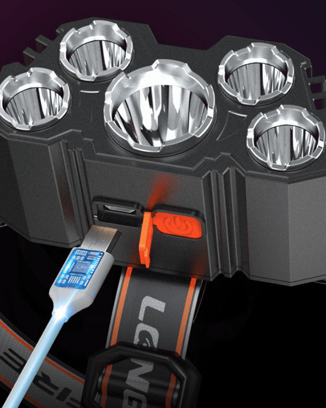 1pc Super Brightest Powerful 5 LED Headlamp Rechargeable Headlamps Headlights Head Torch Outdoor Camping Running Lighting