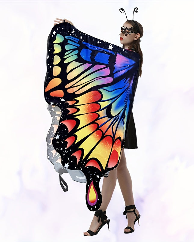 1pc, Women Party Butterfly Wings Shawl For Adult Festival Costume Wear Dress Up Cape, Halloween Party Butterfly Wings Costumes For Women, Soft Fabric Butterfly Shawl Fairy Ladies Nymph Pixie Festival Rave Dress Up Costume Acc