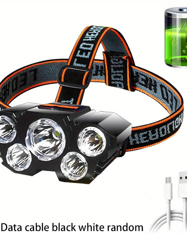 1pc Super Brightest Powerful 5 LED Headlamp Rechargeable Headlamps Headlights Head Torch Outdoor Camping Running Lighting
