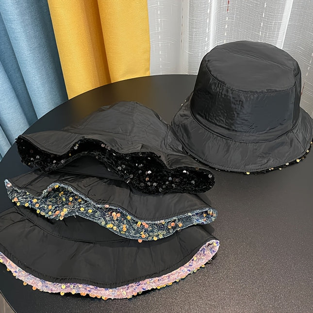 Trendy Sparkling Sequins Bucket Hat Classic Solid Color Music Festival Party Hat Classic Fisherman Cap For Women daily uses