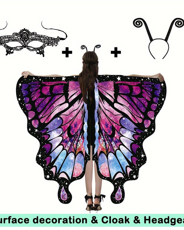 1pc, Women Party Butterfly Wings Shawl For Adult Festival Costume Wear Dress Up Cape, Halloween Party Butterfly Wings Costumes For Women, Soft Fabric Butterfly Shawl Fairy Ladies Nymph Pixie Festival Rave Dress Up Costume Acc