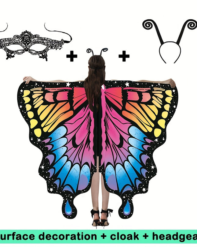 1pc, Women Party Butterfly Wings Shawl For Adult Festival Costume Wear Dress Up Cape, Halloween Party Butterfly Wings Costumes For Women, Soft Fabric Butterfly Shawl Fairy Ladies Nymph Pixie Festival Rave Dress Up Costume Acc