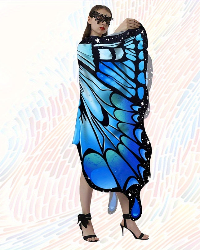 1pc, Women Party Butterfly Wings Shawl For Adult Festival Costume Wear Dress Up Cape, Halloween Party Butterfly Wings Costumes For Women, Soft Fabric Butterfly Shawl Fairy Ladies Nymph Pixie Festival Rave Dress Up Costume Acc