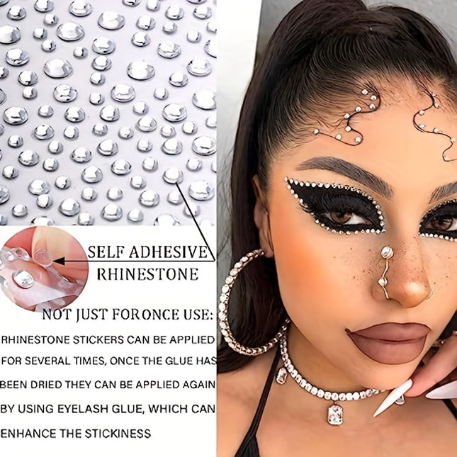 165/ 900 Pcs Facial Stickers Self Adhesive Rhinestones For Eye Makeup, 15 Colors Rainbow Rhinestones Face Jewelry Face Gems Stickers, DIY Nail Makeup 3mm 4mm 5mm 6mm Halloween Rave Festival Accessories Costume For Women