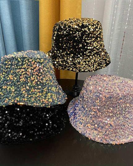 Trendy Sparkling Sequins Bucket Hat Classic Solid Color Music Festival Party Hat Classic Fisherman Cap For Women daily uses
