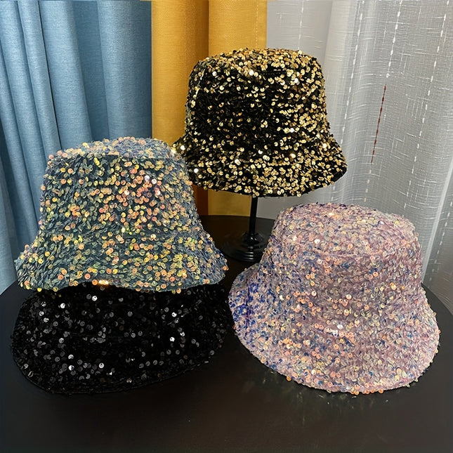 Trendy Sparkling Sequins Bucket Hat Classic Solid Color Music Festival Party Hat Classic Fisherman Cap For Women daily uses