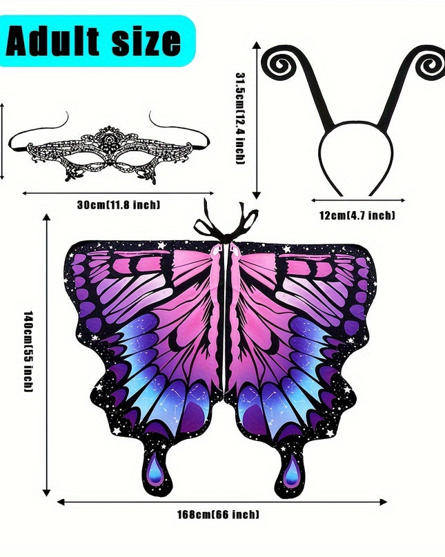 1pc, Women Party Butterfly Wings Shawl For Adult Festival Costume Wear Dress Up Cape, Halloween Party Butterfly Wings Costumes For Women, Soft Fabric Butterfly Shawl Fairy Ladies Nymph Pixie Festival Rave Dress Up Costume Acc