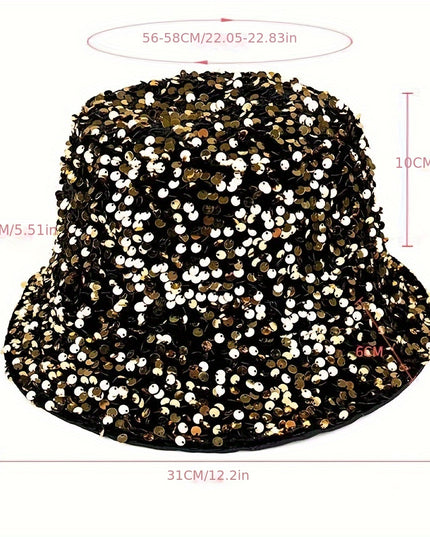 Trendy Sparkling Sequins Bucket Hat Classic Solid Color Music Festival Party Hat Classic Fisherman Cap For Women daily uses