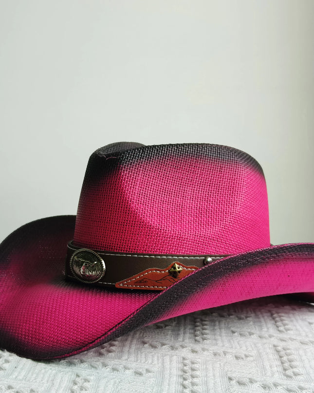 Hand-painted Western Cowboy hat Bronze green hat for men women Large Brim stiff straw hat summer sombrero vaquero hombreковбойс