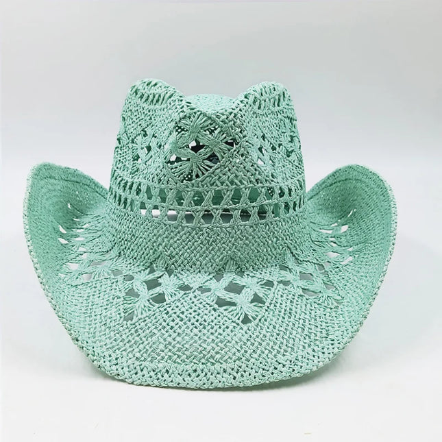 Hand-painted Western Cowboy hat Bronze green hat for men women Large Brim stiff straw hat summer sombrero vaquero hombreковбойс