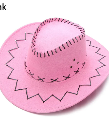 Western Cowboy Hat for Men Women Kids Fedora Outdoor Wide Brim Faux Leather Summer Wide Brim Beach Travel Cap Black White Pink