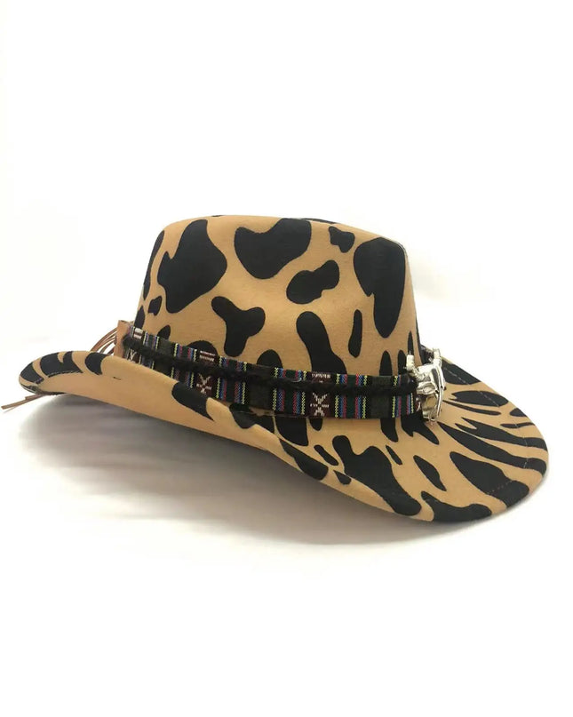 2021 cowboy hat jazz cow pattern curved edge monochrome knight felt hat for men and women with big eaves шапка мужская