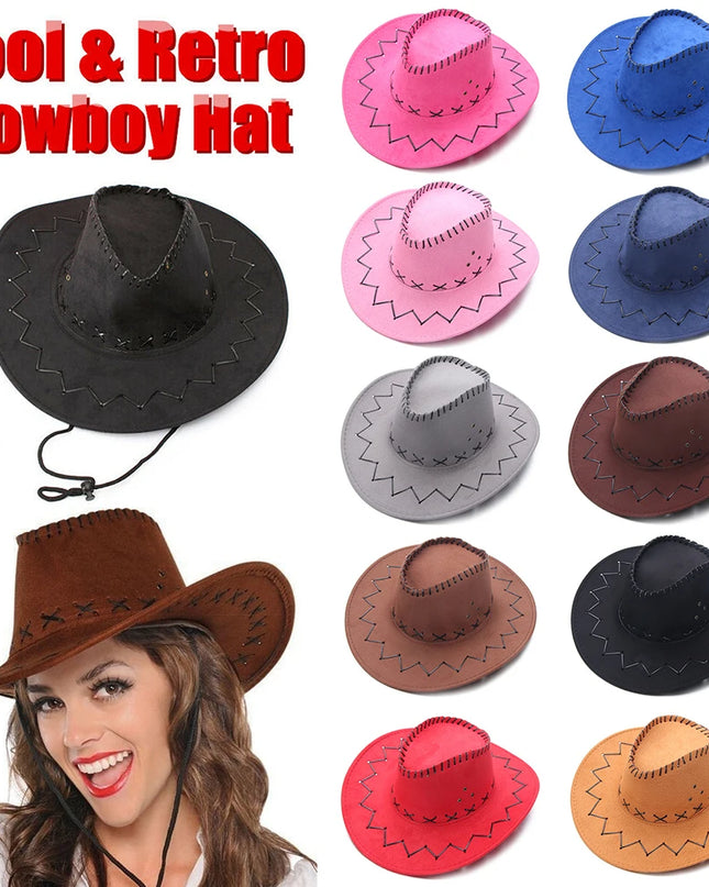 Western Cowboy Hat for Men Women Kids Fedora Outdoor Wide Brim Faux Leather Summer Wide Brim Beach Travel Cap Black White Pink