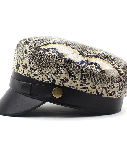 2021 Leather Snakeskin Beret Casual Octagonal Cap Autumn and Winter Painter Hat for Girl and Women 35