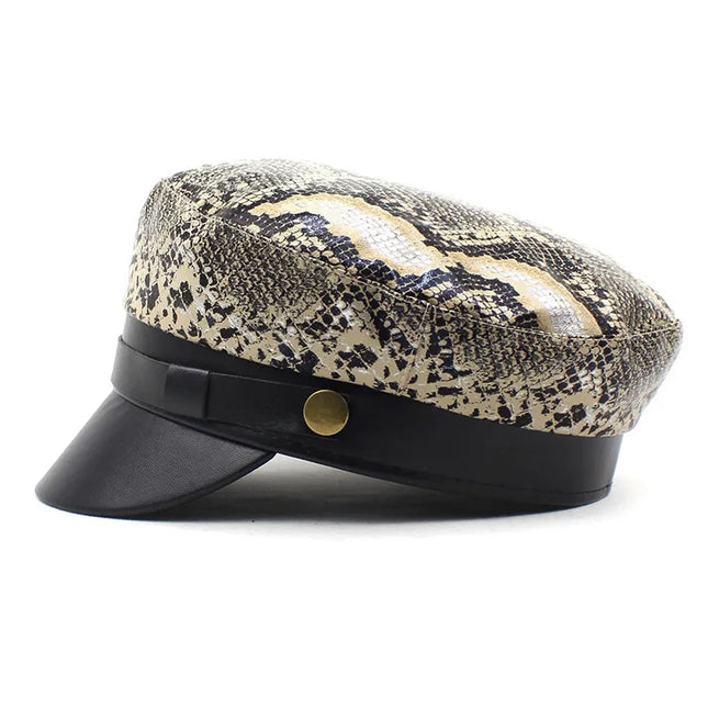 2021 Leather Snakeskin Beret Casual Octagonal Cap Autumn and Winter Painter Hat for Girl and Women 35