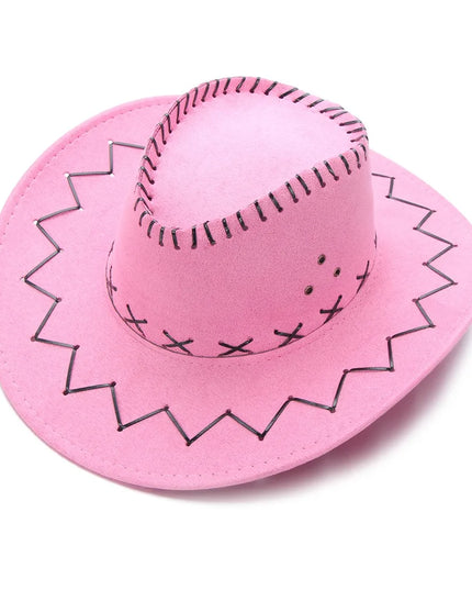 Western Cowboy Hat for Men Women Kids Fedora Outdoor Wide Brim Faux Leather Summer Wide Brim Beach Travel Cap Black White Pink