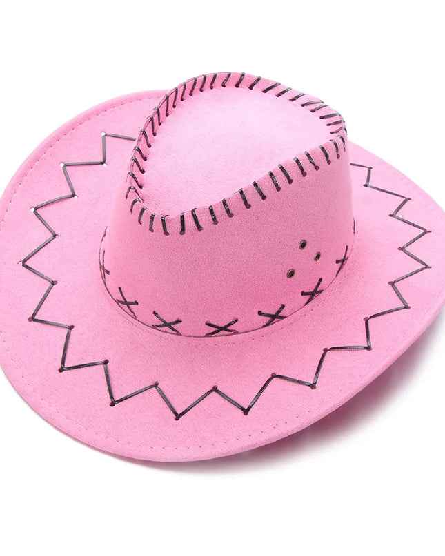 Western Cowboy Hat for Men Women Kids Fedora Outdoor Wide Brim Faux Leather Summer Wide Brim Beach Travel Cap Black White Pink