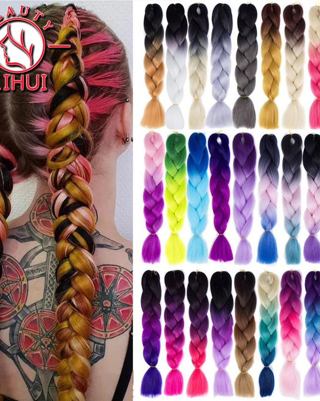 24 Inches Synthetic Braiding Hair Jumbo BraidOmbre Jumbo Hair Extension For Women DIY Hair Braids Purple Pink  Yellow Gray Lihu