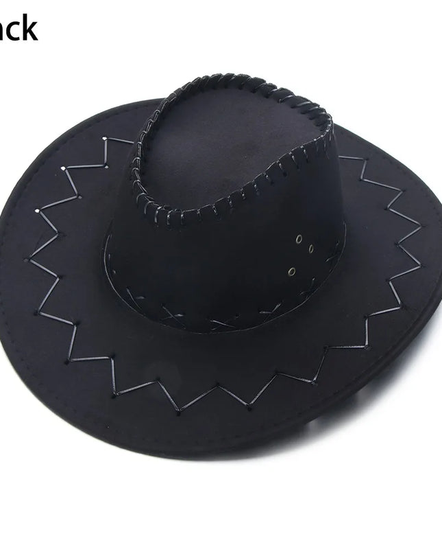 Western Cowboy Hat for Men Women Kids Fedora Outdoor Wide Brim Faux Leather Summer Wide Brim Beach Travel Cap Black White Pink