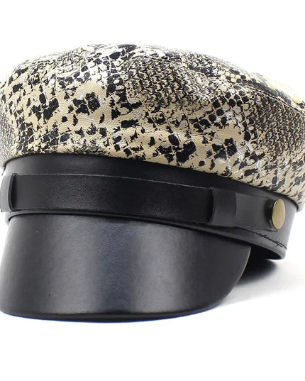 2021 Leather Snakeskin Beret Casual Octagonal Cap Autumn and Winter Painter Hat for Girl and Women 35