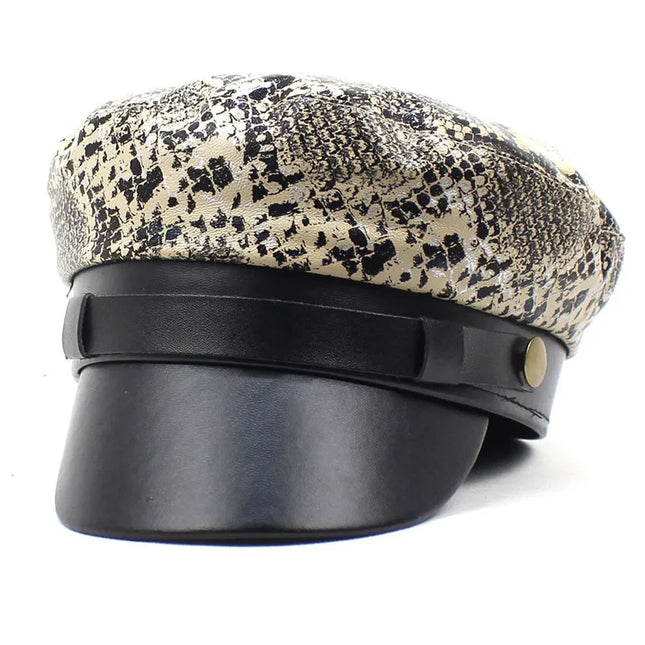 2021 Leather Snakeskin Beret Casual Octagonal Cap Autumn and Winter Painter Hat for Girl and Women 35