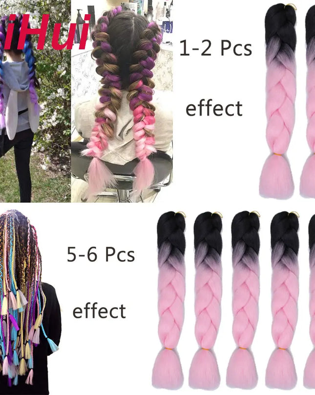 24 Inches Synthetic Braiding Hair Jumbo BraidOmbre Jumbo Hair Extension For Women DIY Hair Braids Purple Pink  Yellow Gray Lihu