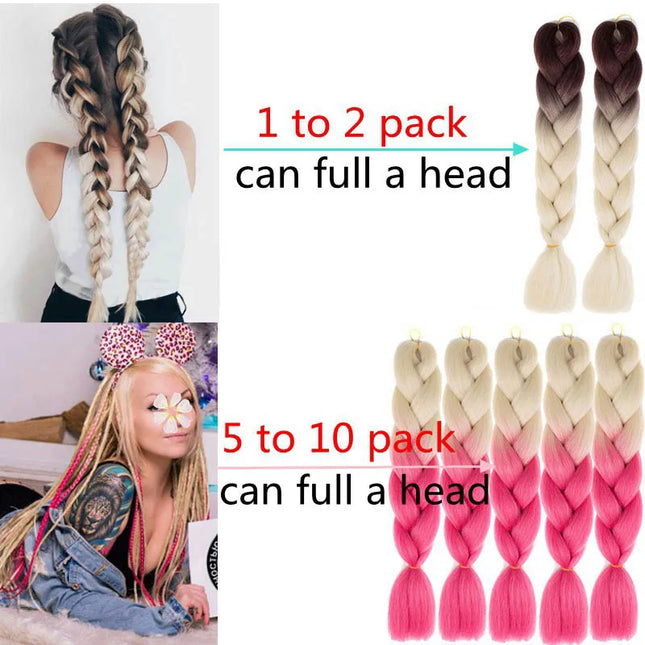24 Inches Synthetic Braiding Hair Jumbo BraidOmbre Jumbo Hair Extension For Women DIY Hair Braids Purple Pink  Yellow Gray Lihu