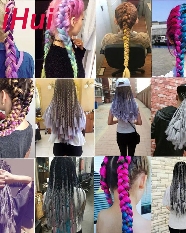 24 Inches Synthetic Braiding Hair Jumbo BraidOmbre Jumbo Hair Extension For Women DIY Hair Braids Purple Pink  Yellow Gray Lihu