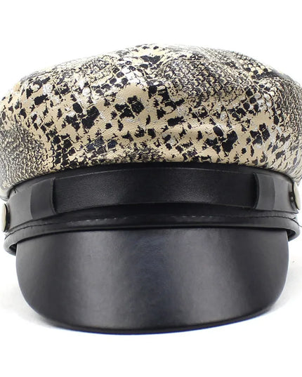 2021 Leather Snakeskin Beret Casual Octagonal Cap Autumn and Winter Painter Hat for Girl and Women 35