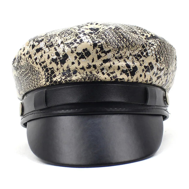 2021 Leather Snakeskin Beret Casual Octagonal Cap Autumn and Winter Painter Hat for Girl and Women 35