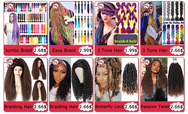 24 Inches Synthetic Braiding Hair Jumbo BraidOmbre Jumbo Hair Extension For Women DIY Hair Braids Purple Pink  Yellow Gray Lihu