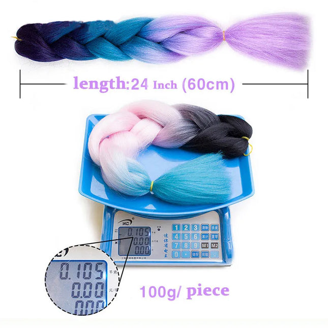 24 Inches Synthetic Braiding Hair Jumbo BraidOmbre Jumbo Hair Extension For Women DIY Hair Braids Purple Pink  Yellow Gray Lihu