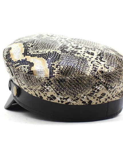 2021 Leather Snakeskin Beret Casual Octagonal Cap Autumn and Winter Painter Hat for Girl and Women 35