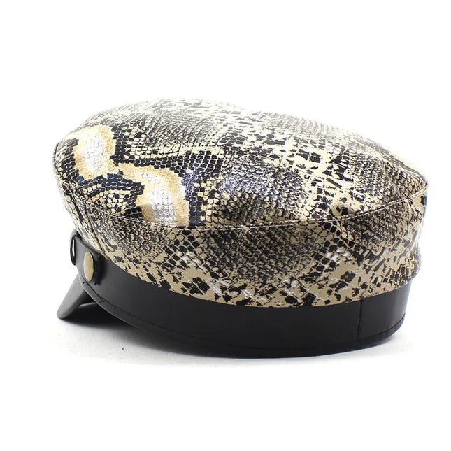 2021 Leather Snakeskin Beret Casual Octagonal Cap Autumn and Winter Painter Hat for Girl and Women 35