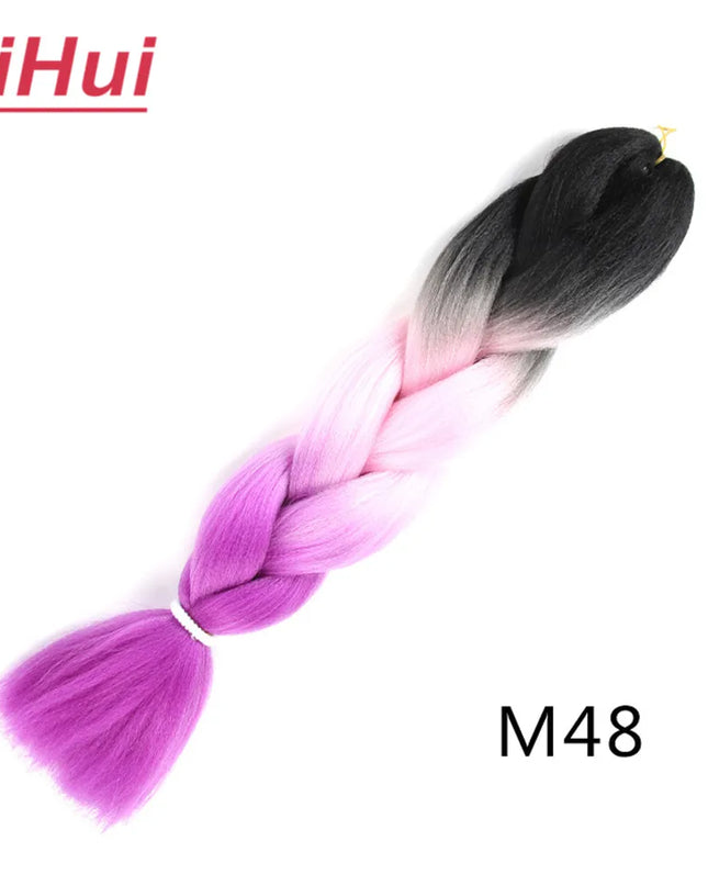 24 Inches Synthetic Braiding Hair Jumbo BraidOmbre Jumbo Hair Extension For Women DIY Hair Braids Purple Pink  Yellow Gray Lihu