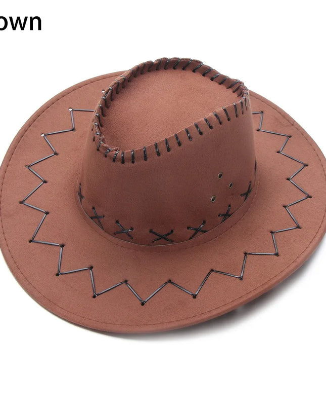 Western Cowboy Hat for Men Women Kids Fedora Outdoor Wide Brim Faux Leather Summer Wide Brim Beach Travel Cap Black White Pink