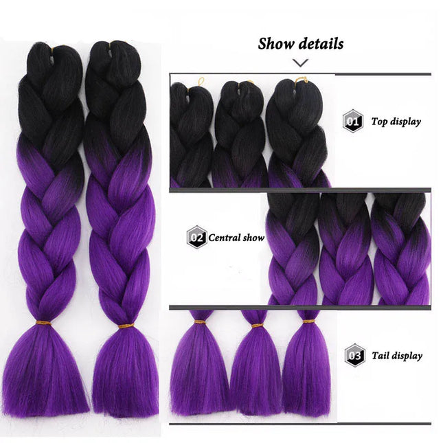 24 Inches Synthetic Braiding Hair Jumbo BraidOmbre Jumbo Hair Extension For Women DIY Hair Braids Purple Pink  Yellow Gray Lihu