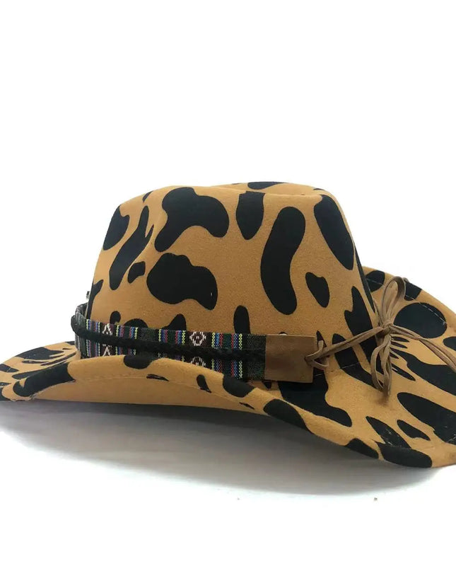 2021 cowboy hat jazz cow pattern curved edge monochrome knight felt hat for men and women with big eaves шапка мужская