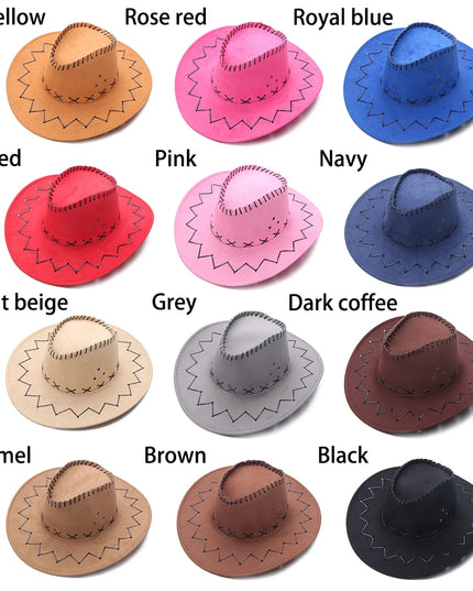 Western Cowboy Hat for Men Women Kids Fedora Outdoor Wide Brim Faux Leather Summer Wide Brim Beach Travel Cap Black White Pink