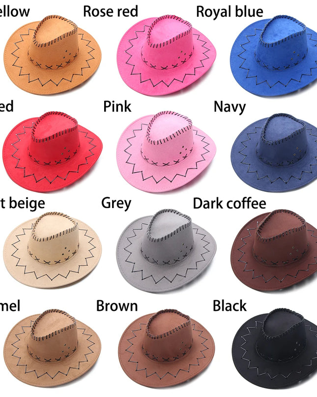 Western Cowboy Hat for Men Women Kids Fedora Outdoor Wide Brim Faux Leather Summer Wide Brim Beach Travel Cap Black White Pink