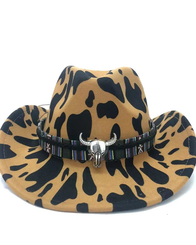 2021 cowboy hat jazz cow pattern curved edge monochrome knight felt hat for men and women with big eaves шапка мужская