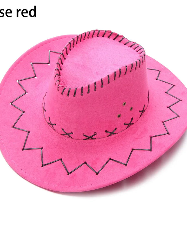 Western Cowboy Hat for Men Women Kids Fedora Outdoor Wide Brim Faux Leather Summer Wide Brim Beach Travel Cap Black White Pink