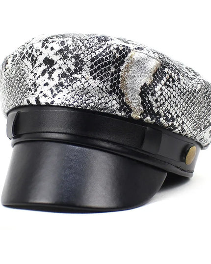 2021 Leather Snakeskin Beret Casual Octagonal Cap Autumn and Winter Painter Hat for Girl and Women 35