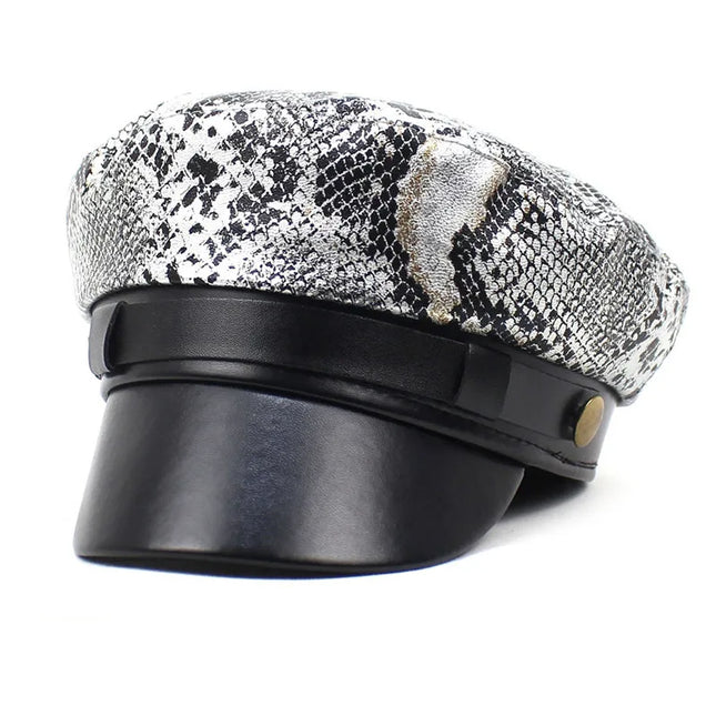 2021 Leather Snakeskin Beret Casual Octagonal Cap Autumn and Winter Painter Hat for Girl and Women 35