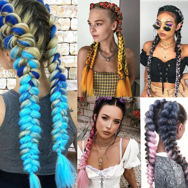 24 Inches Synthetic Braiding Hair Jumbo BraidOmbre Jumbo Hair Extension For Women DIY Hair Braids Purple Pink  Yellow Gray Lihu