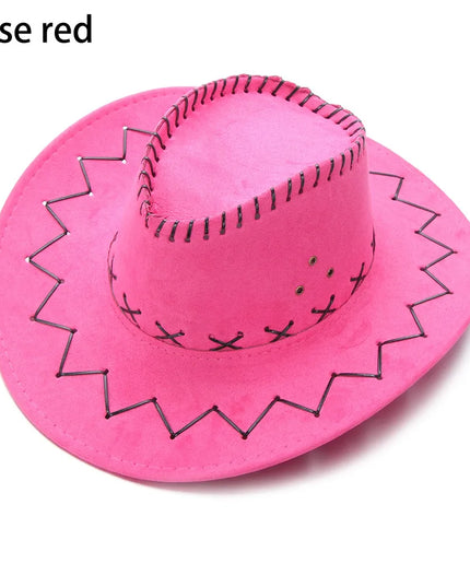 Western Cowboy Hat for Men Women Kids Fedora Outdoor Wide Brim Faux Leather Summer Wide Brim Beach Travel Cap Black White Pink