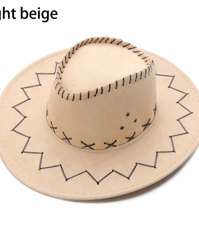 Western Cowboy Hat for Men Women Kids Fedora Outdoor Wide Brim Faux Leather Summer Wide Brim Beach Travel Cap Black White Pink